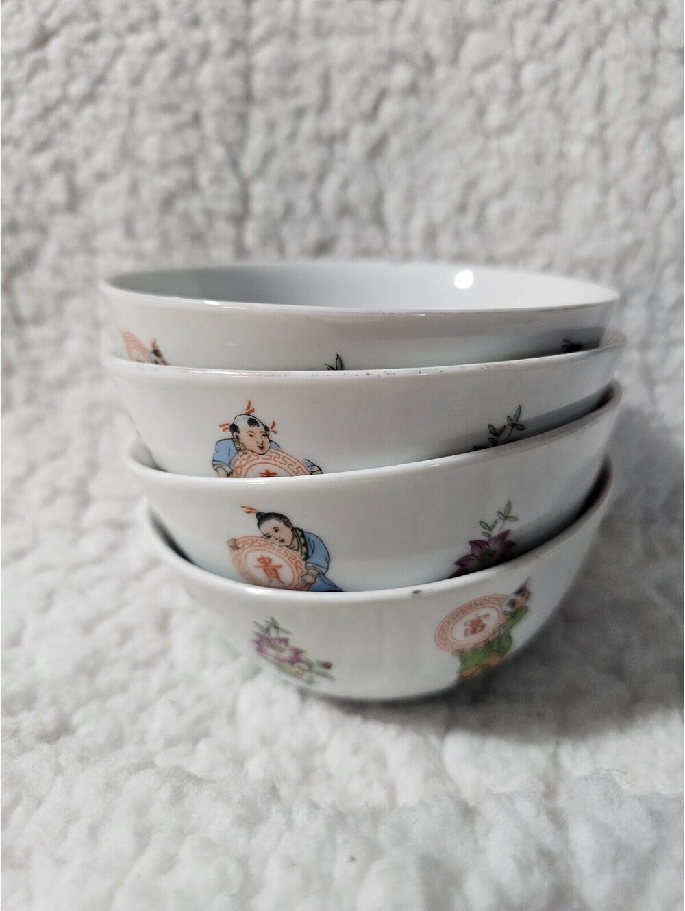 (4pc) Vintage Chinese Cathay Rice Bowls Porcelain Floral Figural Asian Design - Picture 2 of 16
